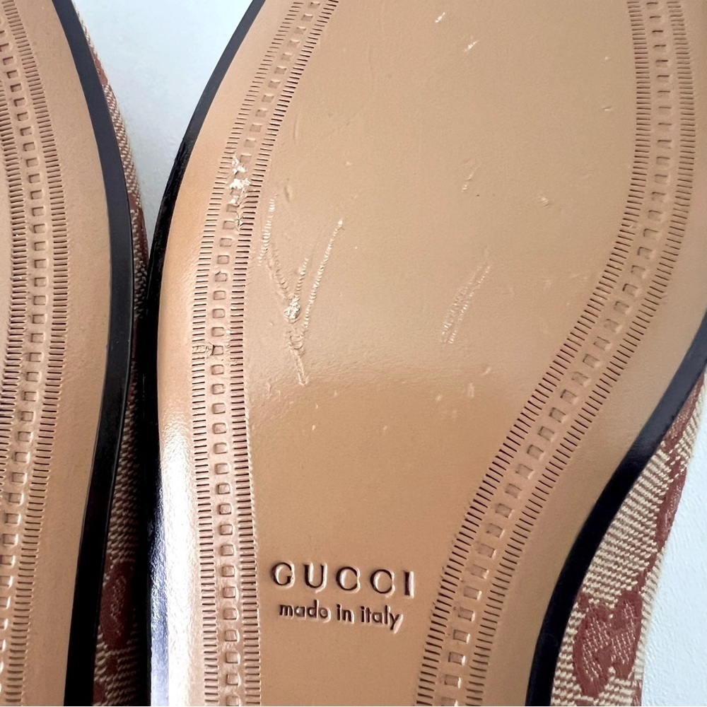 GUCCI || Jordaan Horsebit GG Monogram Canvas Loafer Flat Beige Rust Brown New 6 - Picture 10 of 13